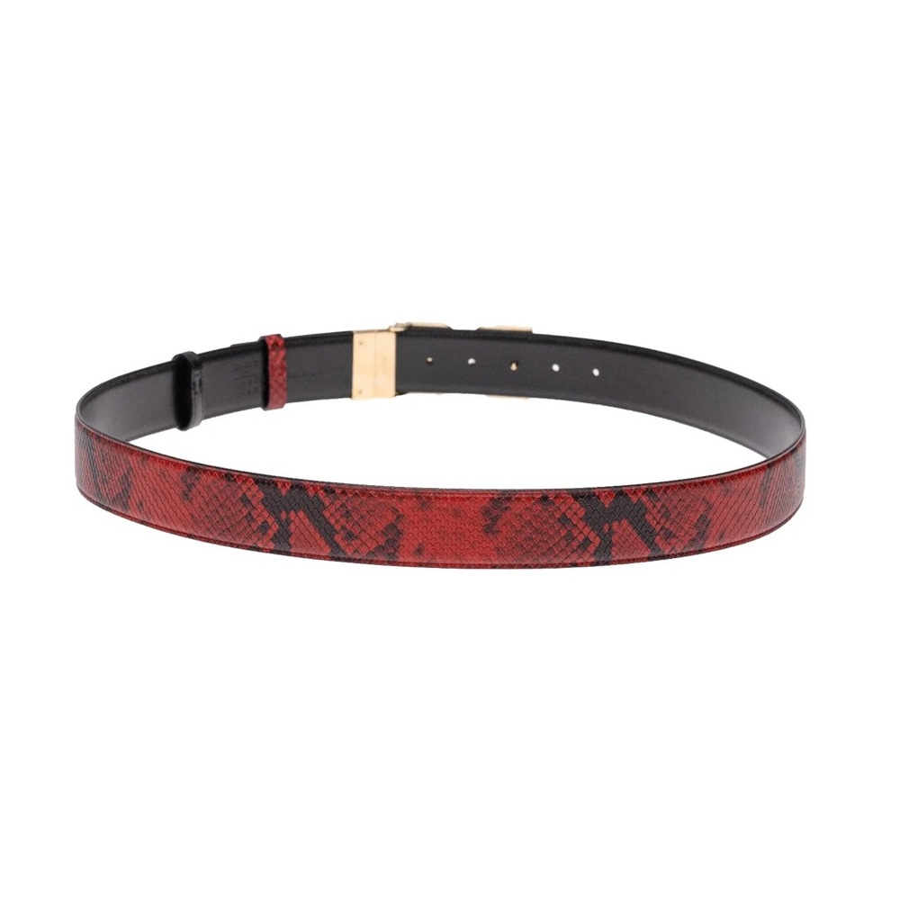 Bally Men Mirror Double B Buckle Snakeskin Leather Belt Red/Black One Size 120 - Picture 3 of 5